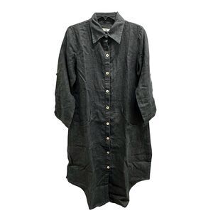 Tusso 100% Pamuk Shirt Button Down Rolled Tab LS Lagenlook Black Dress Size 3